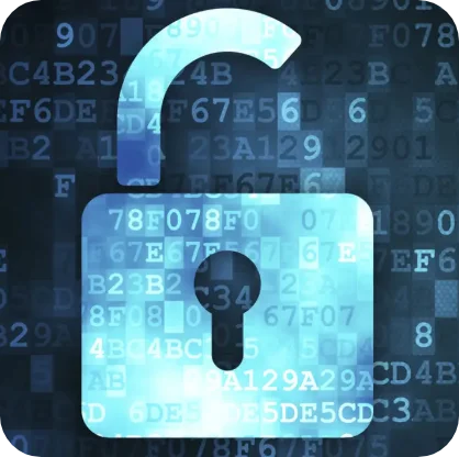 A stylized, open blue padlock superimposed on a digital background of hexadecimal codes and numbers, illustrating the importance of cybersecurity and why create a strong password.
