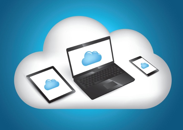 A laptop, tablet, and smartphone displaying a cloud upload icon, showing how to get started with cloud storage across multiple devices.